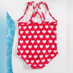 Baby Girl Heart Print Criss Cross One Piece Swimsuit